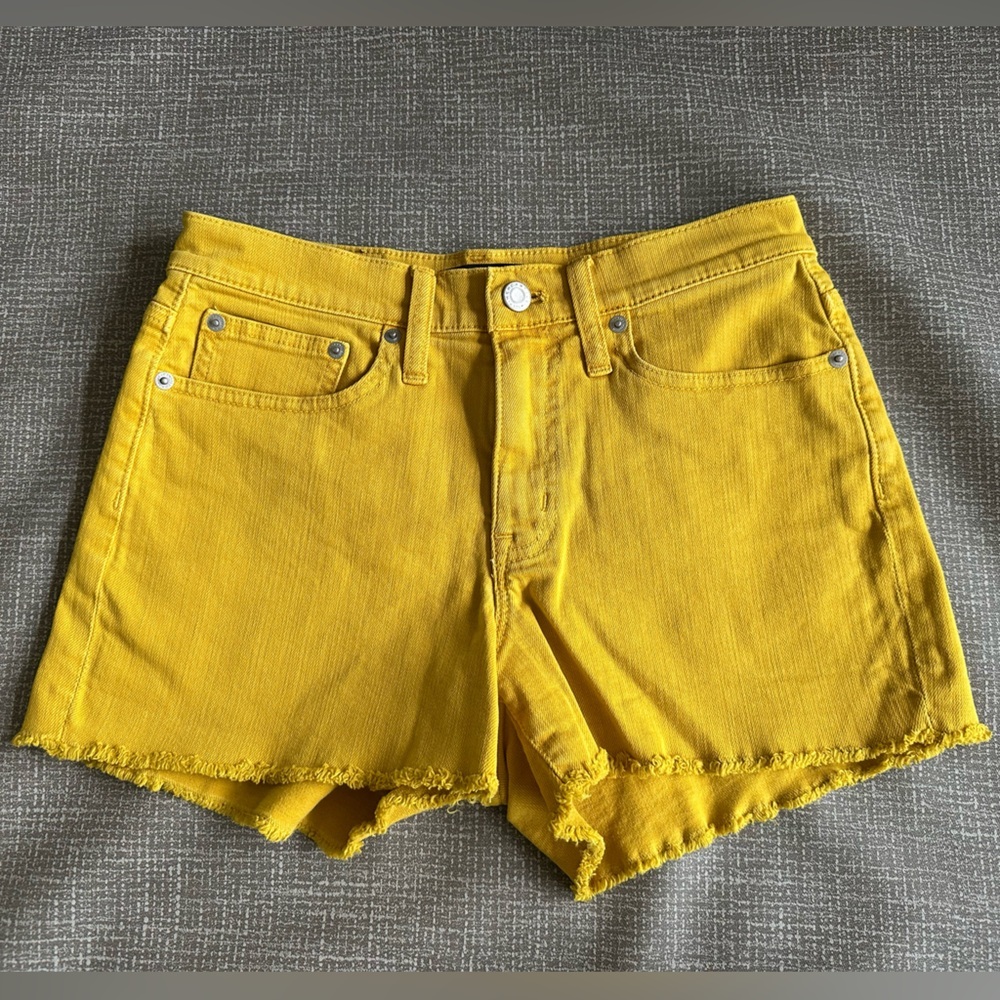 J Crew Mercantile Yellow Denim Frayed Hem Shorts Size 25